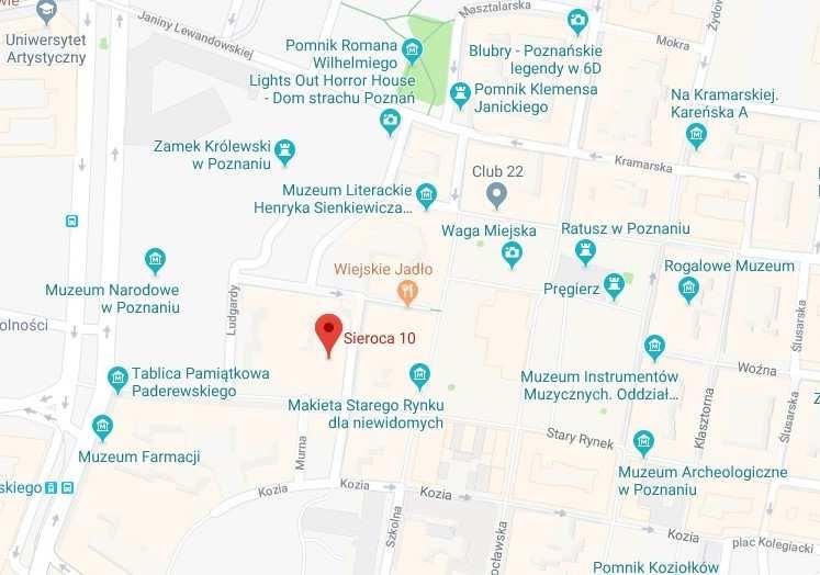 Paderewskiego 10/Sierocej 10usytuowana jest w ścisłym centrum Poznania w bezpośrednim sąsiedztwie Starego Rynku głównego placu miejskiego w Poznaniu.