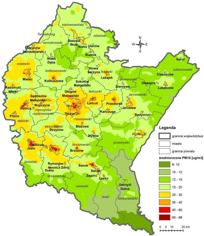 przekroczenie obowiązującej normy dobowej. Przekroczenia obowiązujących poziomów dopuszczalnych określonych dla pyłu PM10 potwierdziły wyniki modelowania zanieczyszczenia powietrza pyłem PM10.