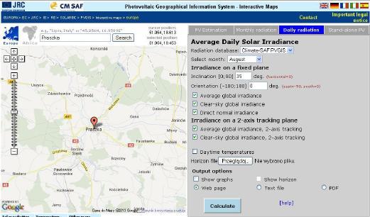24 Wprowadzenie do fotowoltaiki Promieniowanie słoneczne on-line Cały kraj narzędzie on-line do określenia natężenia promieniowania w dowolnym miejscu w Polsce, z