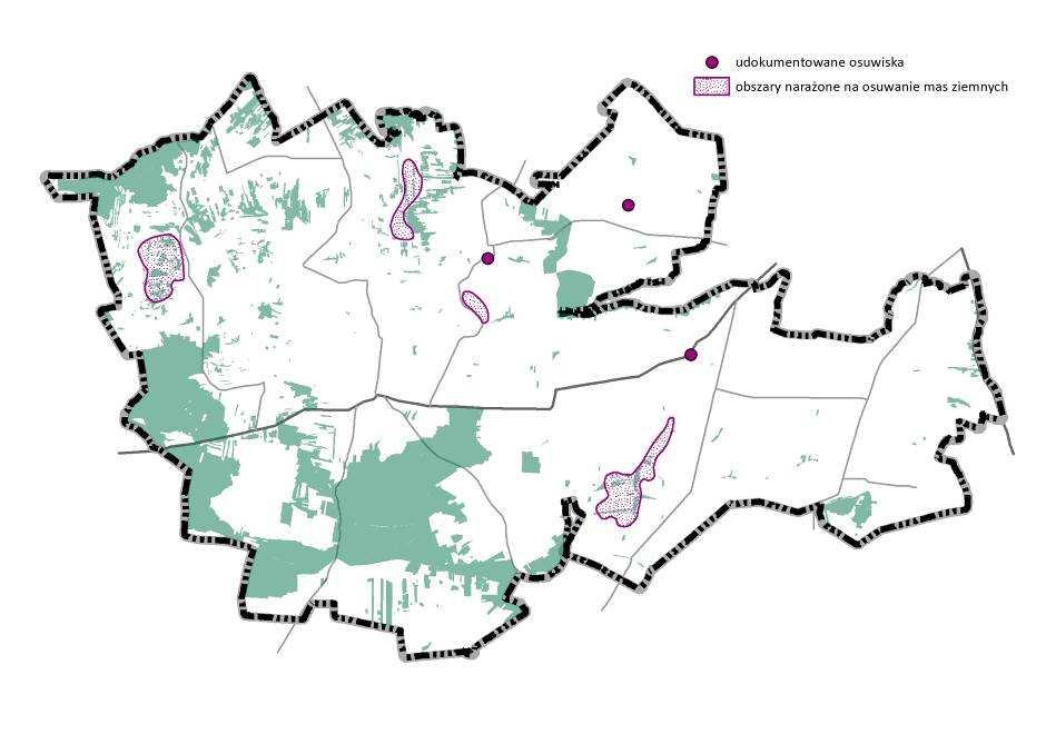 Rysunek 20 Mapa terenów zagrożonych ruchami masowymi (źródło: opracowanie własne na podstawie poglądowych map dla Polski pozakarpackiej, SOPO) 10