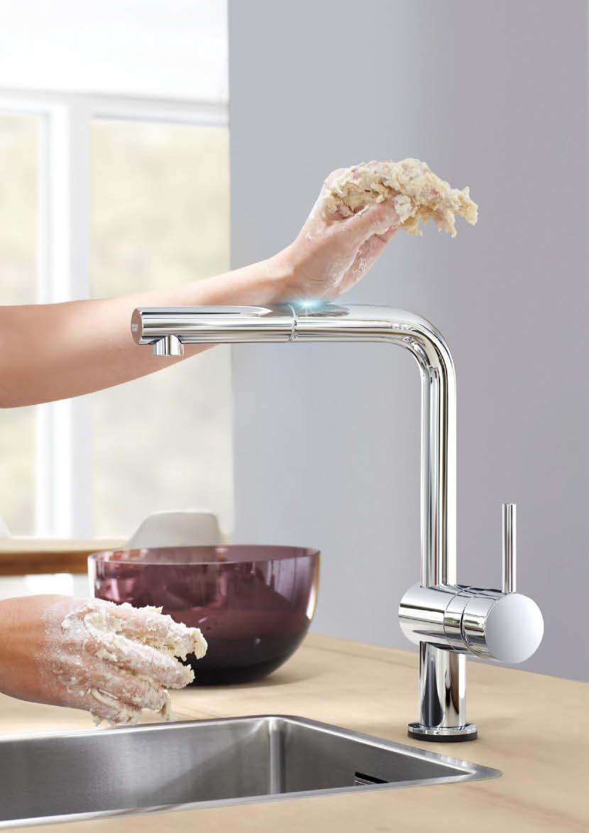 grohe.pl EASYTOUCH Wystarczy dotknąć powierzchni baterii w dowolnym punkcie wylewki, aby ją włączyć lub wyłączyć.