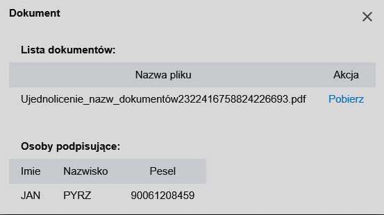 Pokaż zgłoszenie - akcja pozwala na wyświetlenie formularza w ramach którego dokument został