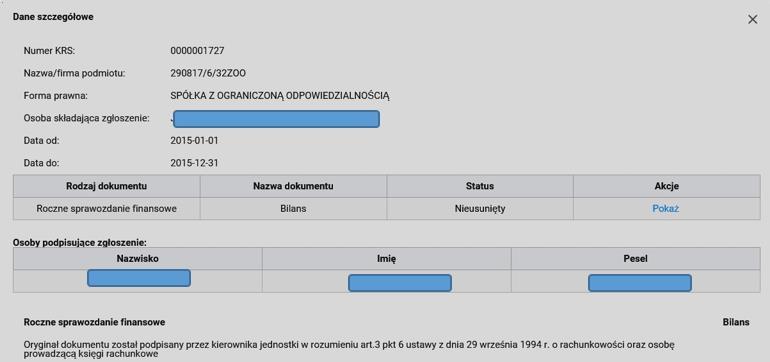 Data złożenia od, do Identyfikator zgłoszenia Osoba podpisująca zgłoszenie Następnie należy wcisnąć przycisk Szukaj.