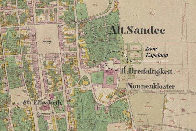 Il. 3. Fragment mapy katastralnej Starego Sącza z roku 1847. Archiwum Narodowe w Krakowie zespół 29/280/0 Kataster galicyjski; seria 13.