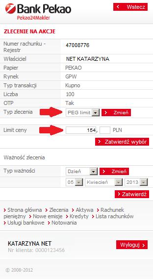 Jak złożyć zlecenie PEG/PEG Limit Serwis mobilny?