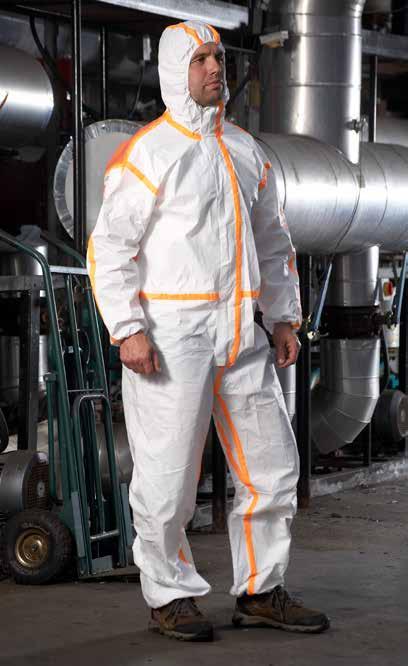 TS Cool Suit Szwy klejone TYP 4-B Kombinezon z materiału laminowanego folią mikroporowatą ze szwami podklejanymi taśmą oraz osłonięty, oddychający panel tylny.