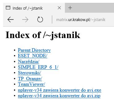 1. INSTALACJA SYSTEMU 1. Należy uruchomić przeglądarkę internetową i wpisać w adres: matrix.ur.krakow.pl/~jstanik 2.