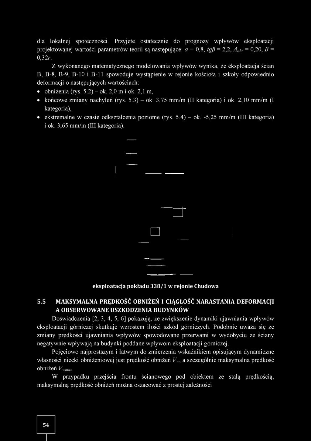 wartościach: obniżenia (rys. 5.2) - ok. 2,0 m i ok. 2,1 m, końcowe zmiany nachyleń (rys. 5.3) - ok. 3,75 mm/m (II kategoria) i ok.