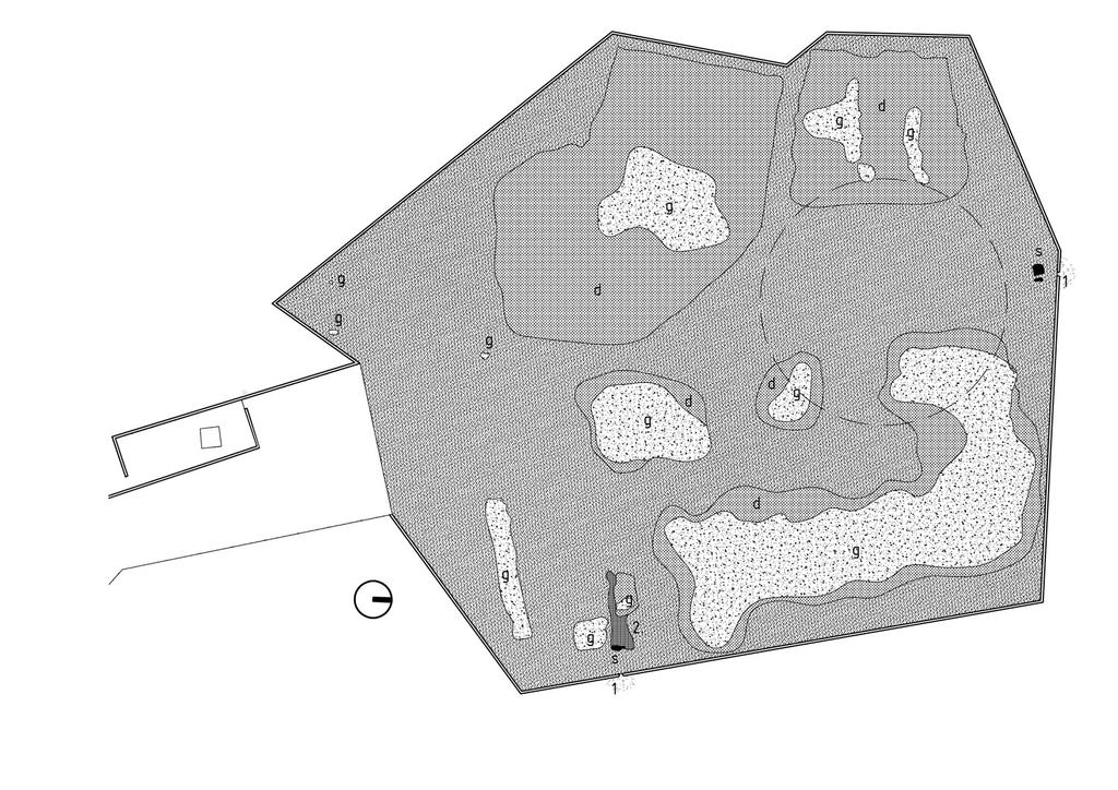 powierzchnia terenu kamień biały g. groby masowe kamień ciemnoszary s. groby szkieletowe kamień czarny d. doły zasypowe kamień jasnoszary 1. szczelina w murze 2.
