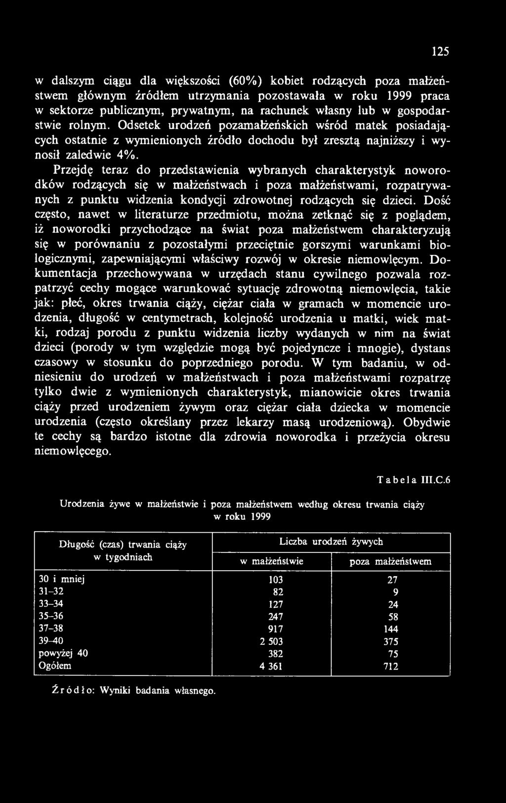 Przejdę teraz do przedstawienia wybranych charakterystyk noworodków rodzących się w małżeństwach i poza małżeństwami, rozpatrywanych z punktu widzenia kondycji zdrowotnej rodzących się dzieci.