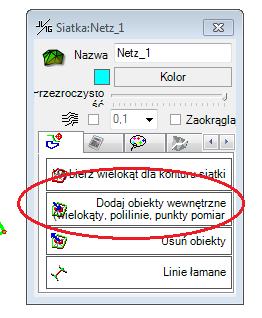 skończony wielokąt konturowy i triangulacja siatki. Triangulacja jest przeprowadzana zawsze kiedy punkt jest dodawany lub usuwany z siatki.