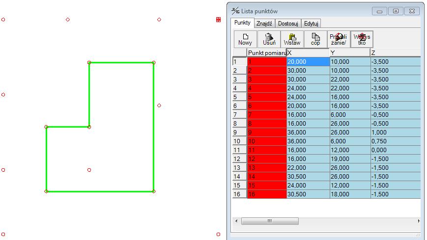 Lista punktów powinna wyglądać następująco Można stworzyć punkty bezpośrednio na liście, jak również poprawiać