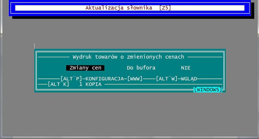 13. Pojawia się okno Wydruk towarów o zmienionych cenach. Wybieramy ZMIANY CEN- enter.