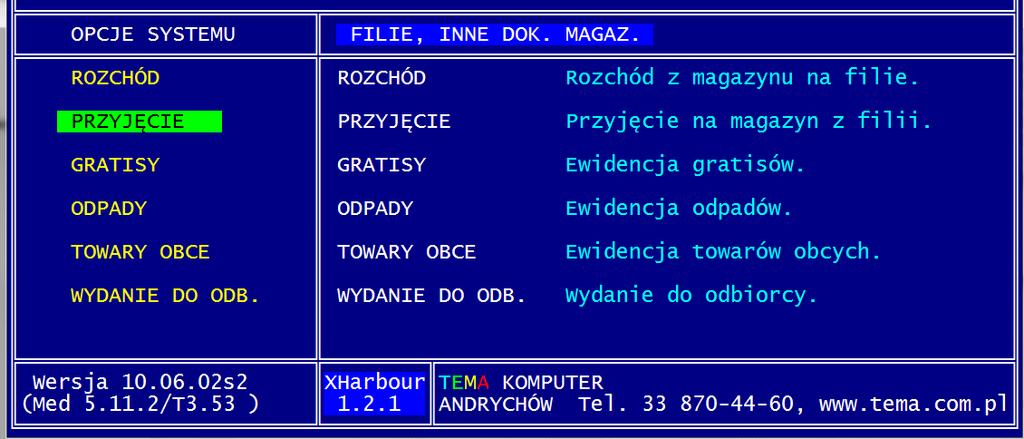 6. Wybieramy PRZYJĘCIE-enter. 7. W celu utworzenia nowego dokumentu nasikamy klawisz INSERT.