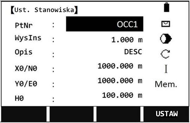 4.3. Ustawienie wysokości instrumentu i pryzmatu Wysokość pryzmatu W oknie Pomiar klawiszami nawigacyjnymi należy wybrać pole hl.
