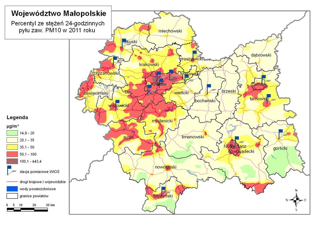 w Małopolsce mają również warunki meteorologiczne i topograficzne terenu. Niecki i zagłębienia terenu są powodem słabego przewietrzania i lokalnej kumulacji zanieczyszczeń.