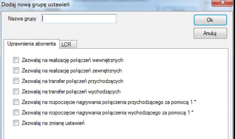 Za pomocą przycisku Dodaj kreujemy nową grupę ustawieo w oknie Dodaj nową grupę ustawieo (rys. 43): Rys.