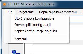 Po uruchomieniu IP PBX Configurator aktywne jest następujące menu główne: Rys.