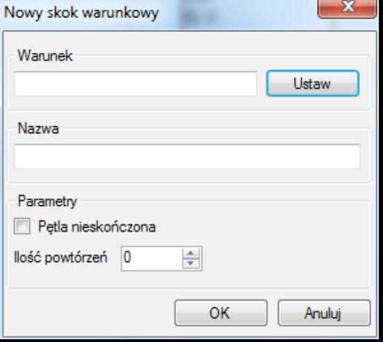 Rys. 78 Okno Nowy skok warunkowy Blok skok do elementu (skok warunkowy) jest to element który wykonuje przeskok do utworzonego już elementu po spełnieniu