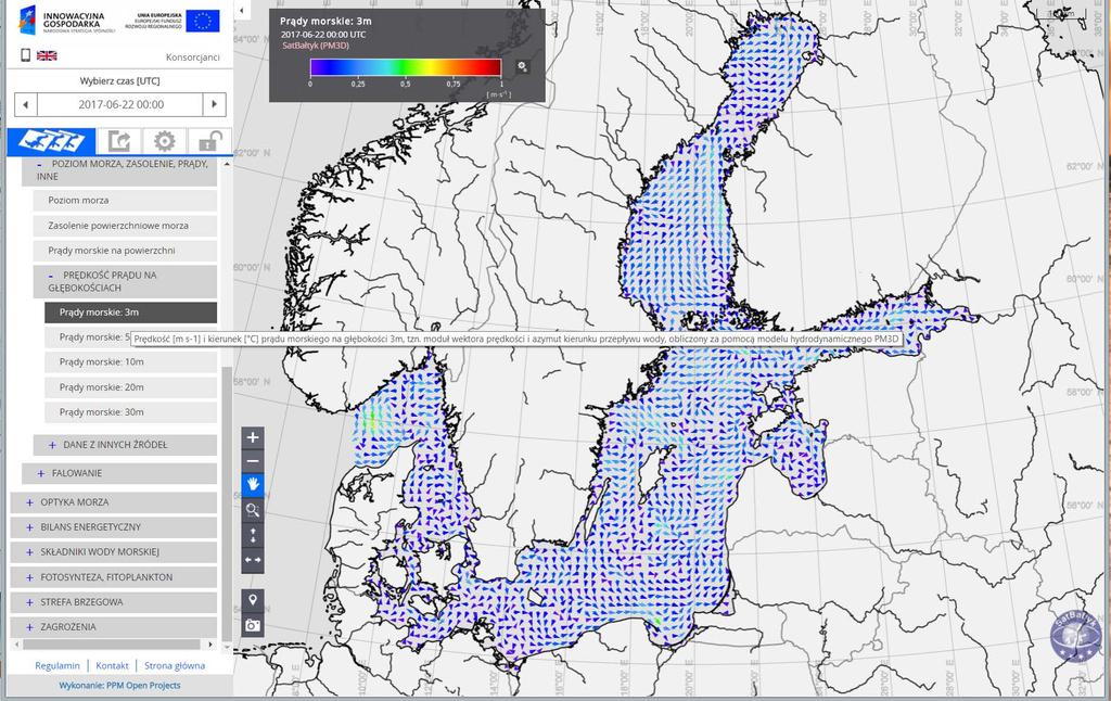 Prognozy w Systemie SatBałtyk (prędkość i kierunek prądu, parametry