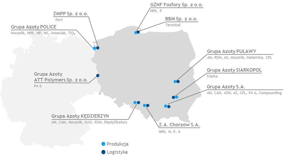 3. Charakterystyka działalności 3.1. Obszary działalności Grupy Azoty Grupa Azoty jest dominującą grupą chemiczną w Polsce i znaczącą w Europie.