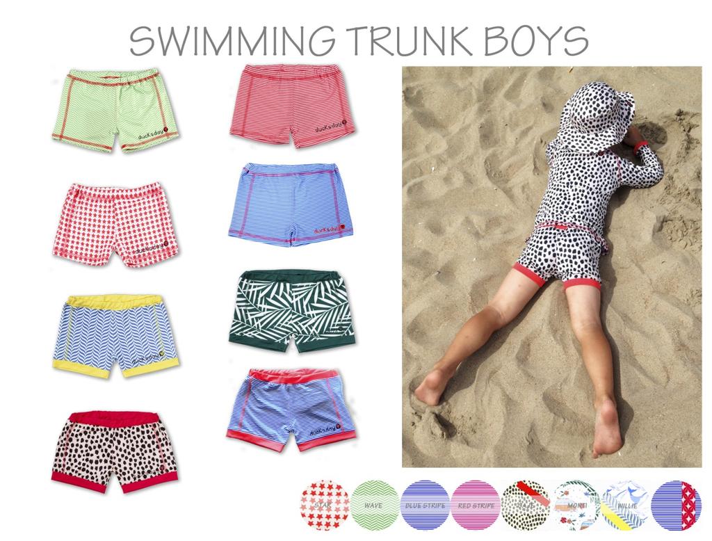 TRUNKS BOYS Szybkoschnące kąpielówki dla chłopców Ducksday są kolorowe, miękkie, przyjemne w dotyku i łatwe do założenia i noszenia.