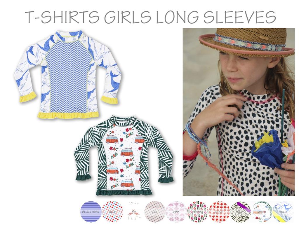 T-SHIRTS GIRLS LONG SLEEVES Szybkoschnąca plażowo-kąpielowa koszulka dziewczęca z długim rękawem w oryginalnym kolorze i wzorze marki Ducksday.