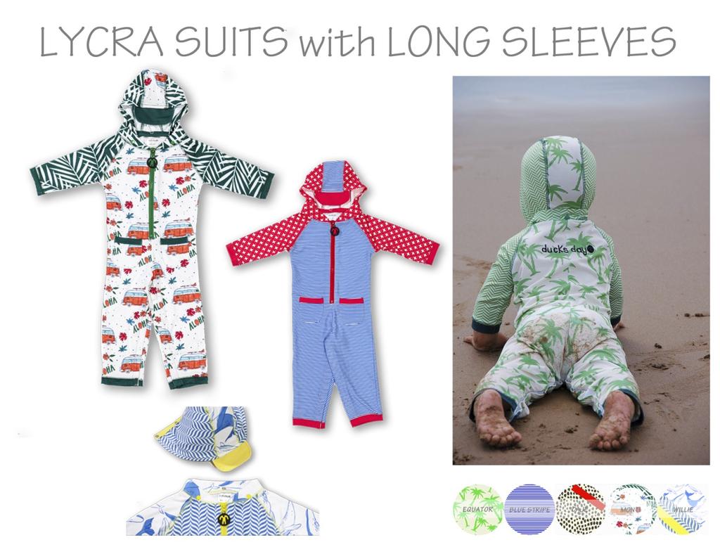 LYCRA SUITS with LONG SLEEVES Jednoczęściowy kostium plażowo-kąpielowy dla dzieci z długimi rękawami i nogawkami oraz kapturem. Strój kąpielowy jest idealny na plażę, nad jezioro, rzekę i basen.