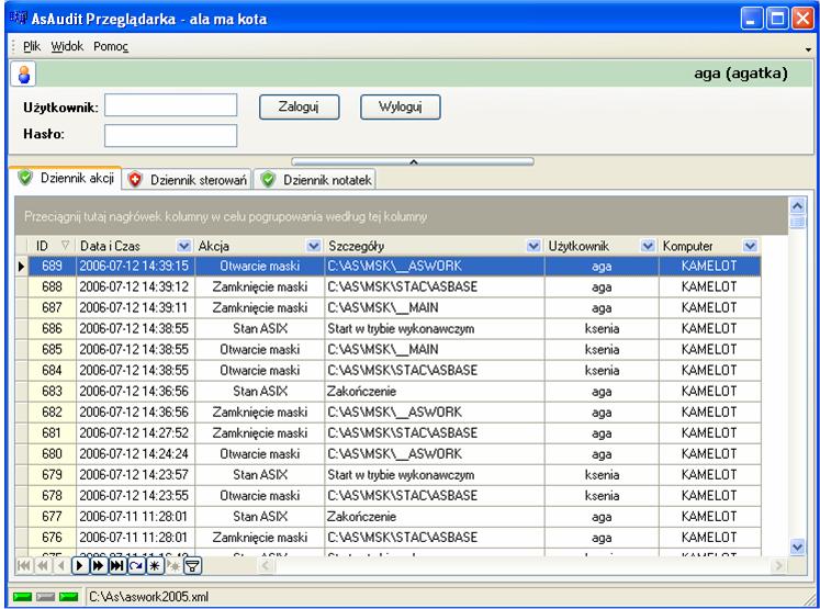 3.2. Przeglądarka Przeglądarka Audit uruchamiana jest przy pomocy komendy: AuditBrowser [plik_konfiguracyjny] Parametr plik_konfiguracyjny określa nazwę pliku konfiguracyjnego xml aplikacji Audit.