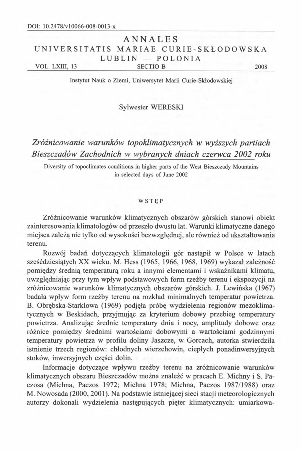 DOI: 10.2478/v10066-008-0013-x ANNALES UNIVERSITATIS MARIAE C U RIE - S KŁ O D O W S K A LUBLIN POLONIA VOL.