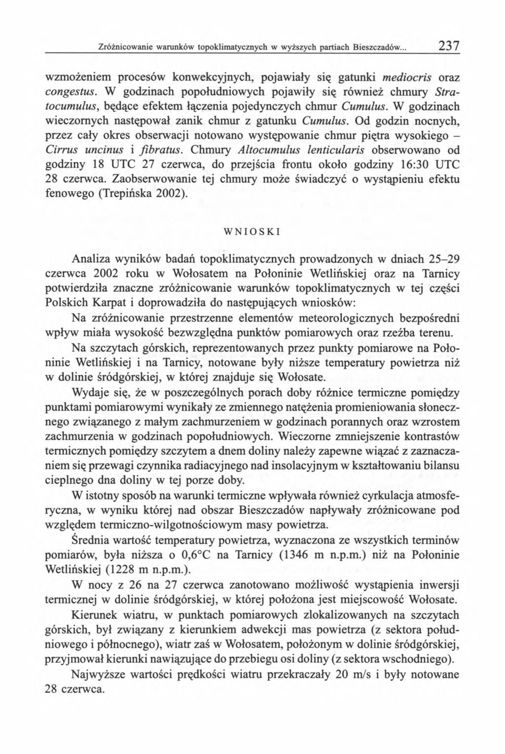 wzmożeniem procesów konwekcyjnych, pojawiały się gatunki mediocris oraz congestus.