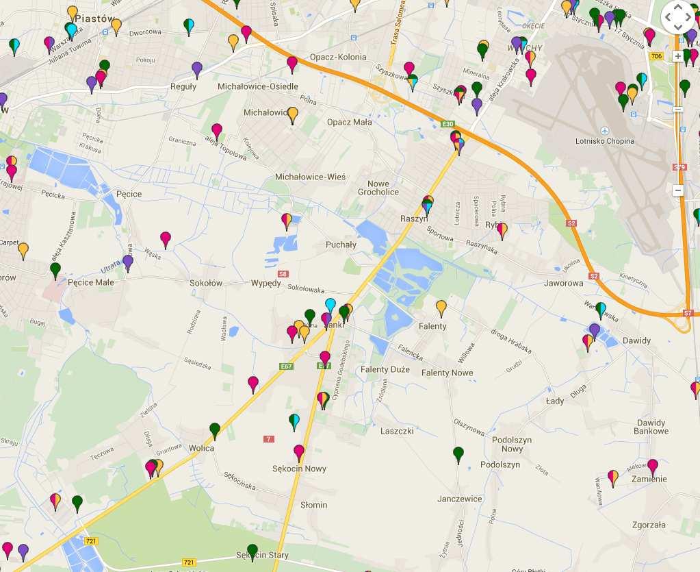 Green Key Program Ochrony Środowiska dla Gminy Raszyn Ryc. 11. Rozmieszczenie anten nadawczych telefonii komórkowej na obszarze Gminy Raszyn Źródło: mapa.btsearch.pl 3.4.