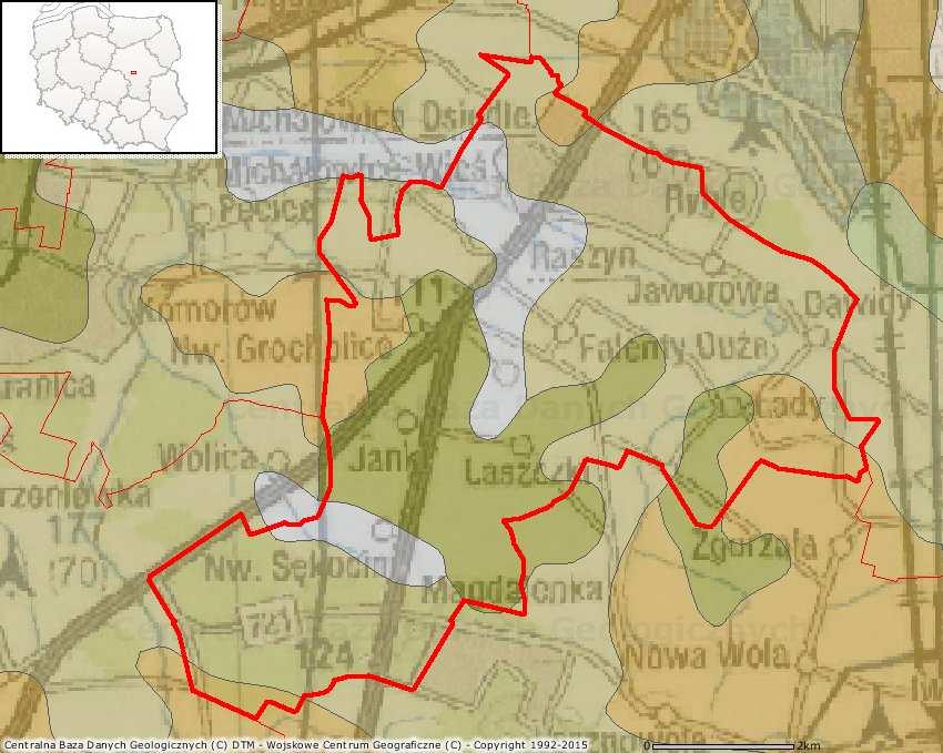 Green Key Program Ochrony Środowiska dla Gminy Raszyn Ryc. 18. Podłoże geologiczne Gminy Raszyn Źródło: opracowanie własne na podkładzie z serwisu: bazagis.pgi.gov.pl/website/cbdg/viewer.htm 4.2.