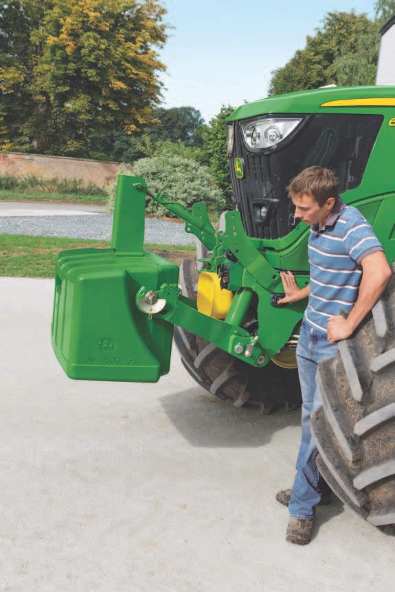 Ciągniki serii 6R 25 Zintegrowany przedni podnośnik John Deere klasy premium (z WOM) Ciągniki serii 6R są również dostępne z w pełni zintegrowanym podnośnikiem przednim oferującym nawet 4000 kg