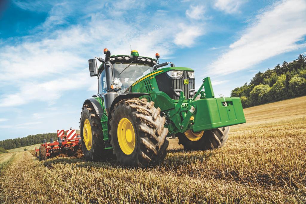 Ciągniki serii 6R 27 Siła połączona ze stabilnością Unikalna konstrukcja pełnej ramy John Deere tworzy wytrzymałą podstawę w ciągnikach serii 6R.