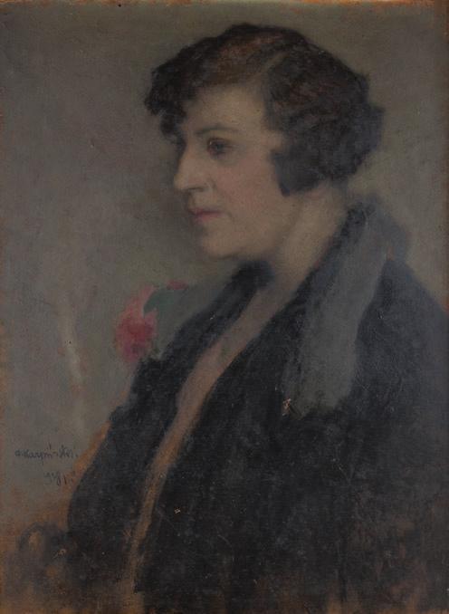 39. Alfons KARPIńSKI (1875-1961) Portret józefy szwaji olej, tektura, 47 x 63 cm, sygn. l.d.: A Karpiński 1928 14.000,- w latach 1891-1899 studiował w ssp w Krakowie w pracowni F. cynka, w.