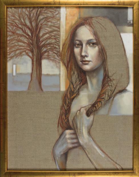 74. mira SKOcZEK-WOjnIcKA (ur. 1959) warkocze olej, płótno, 65 x 50 cm, sygn. p.g.: m. mira 2016 4.200,- Urodzona w Krakowie.
