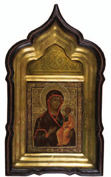 92. IKOnA matka BosKA skarbiaszcza tempera, deska, w kiocie, 30 x 26,3 cm, rosja, koniec XiX w. 9.000,- 91. IKOnA matka BosKA iwierska tempera, deska, 21 x 16,5 cm, wym.