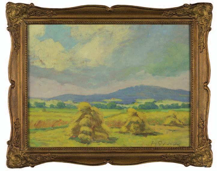 3. jerzy POtRZEbOWSKI (1921-1974) PejzAż ze snopami olej, tektura, 39 x 51 cm, sygn. p.d.
