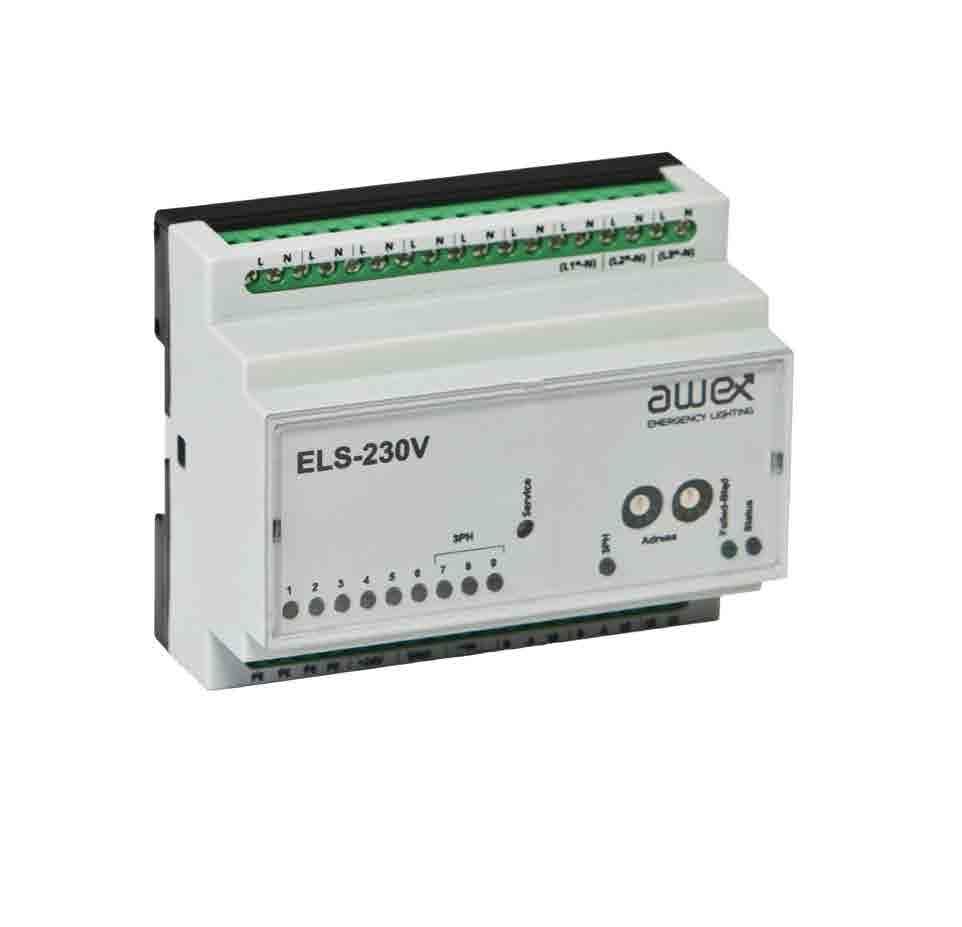 system centralnej baterii moduł ZewnĘtrZny els 230 Moduł sensorowy ELS 230V służy do monitorowania sygnałów potencjałowych 230V z łączników oświetlenia podstawowego w celu aktywowania grupy