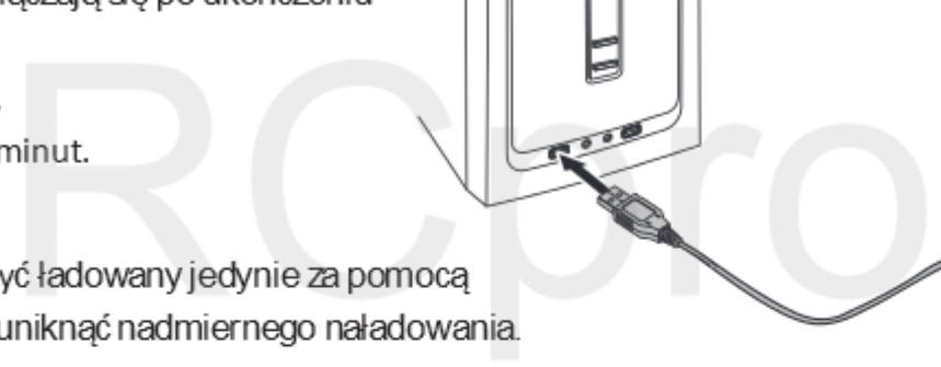 3.7V 500mAh 4 ŁADOWANIE AKUMULAORA LI-PO 4.1 Akumulator 3,7 V 520 mah 4.1.1 Wyciągnij akumulator z komory. 4.1.2 Podłącz akumulator do ładowarki USB, a ładowarkę do komputera lub innego źrodła zasilania USB np.