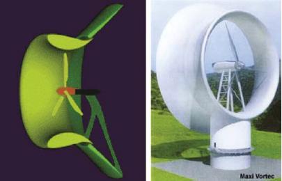 1.4. Przykłady konstrukcji siłowni wiatrowych z dyfuzorem Turbiny o osi poziomej wyposażone w dyfuzor. Zgodnie z prawem Bernouliego dotyczącym zachowania się ośrodka (np.