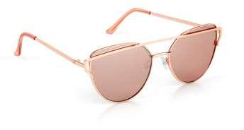 szkła 5,5 cm, mostek 1,7 cm 40,00 1487 8 40 00 MINIMALISTYCZNE OKULARY SŁONECZNE Z PLASTIKOWYMI OPRAWKAMI W KOLORZE NUDE, LUSTRZANYMI SZKŁAMI I METALOWYM