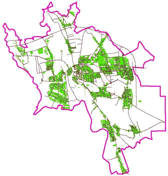 Rysunek 1.3-1 Poglądowa mapa lokalizacji terenów chronionych przed hałasem na tle konturów miasta Opola 1.