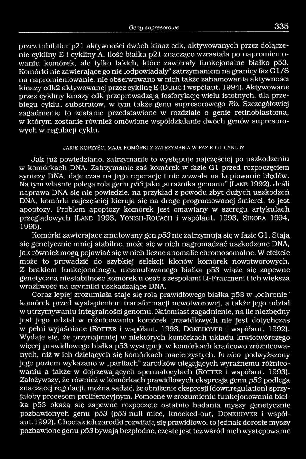 Komórki nie zawierające go nie odpowiadały zatrzymaniem na granicy faz G1/S na napromieniowanie, nie obserwowano w nich także zahamowania aktywności kinazy cdk2 aktywowanej przez cyklinę E (D u lić i