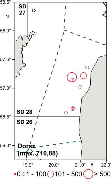 Pionowy rozkład temperatury, zasolenia (w skali PSU) i zawartości tlenu na profilu hydrologicznym przez głębie południowego Bałtyku w rejsie r.v. Baltica (listopad/grudzień 217).