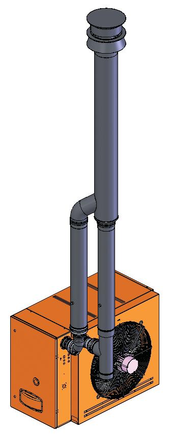 typu C13: Komin i przewód powietrza jako przewód koncentryczny wyprowadzony przez ścianę Instalacja typu