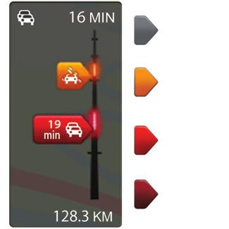 INFORMACJE O RUCHU (2/3) Pasek z informacjami o ruchu drogowym W usłudze Informacje o ruchu drogowym dostępny jest pasek z informacjami o ruchu drogowym.