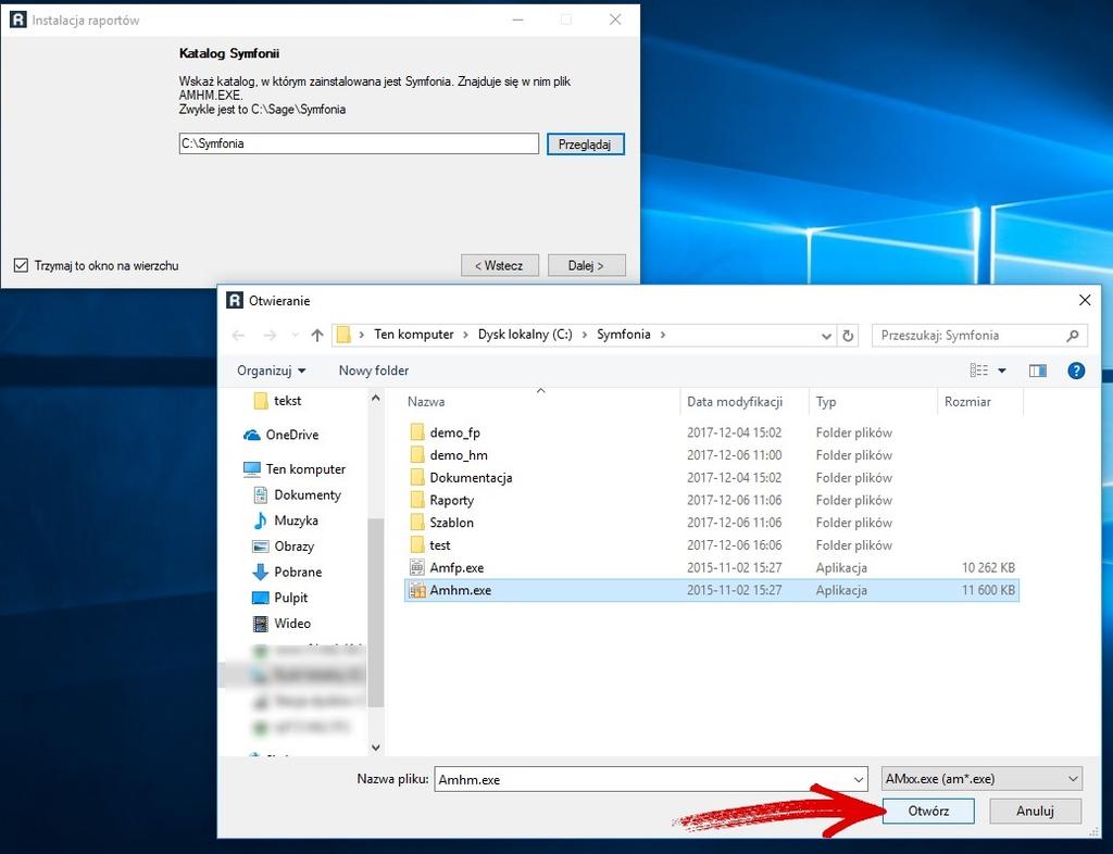 4. Wskaż plik wykonywalny Symfonii (zwykle jest to