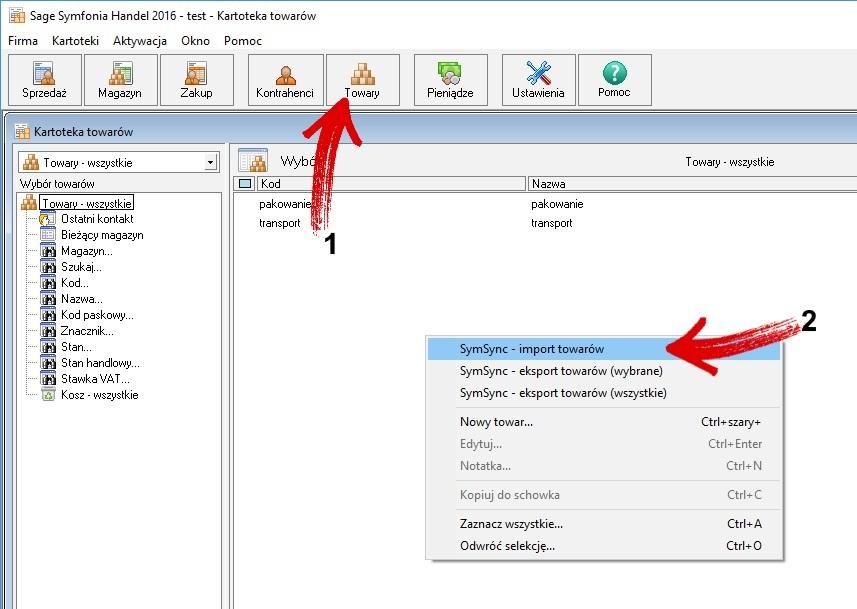 wyedytowany. Import towarów ze sklepu do Symfonii Aby zaimportować towary ze sklepu do Symfonii należy: 1.
